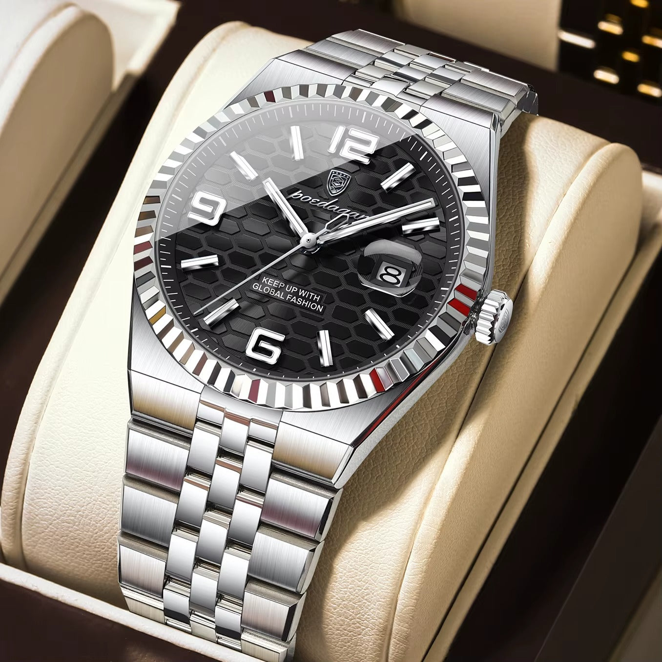 POEDAGAR Silver Blue Dial Men's Watch