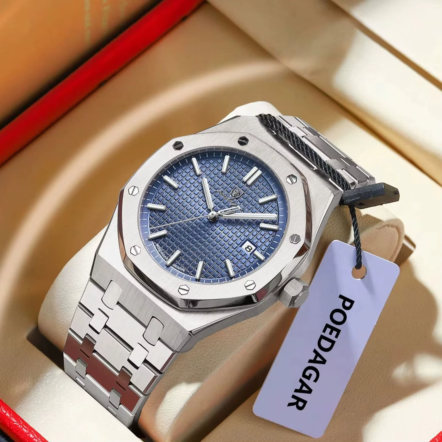 POEDAGAR Octagon Luxe Stainless Steel Quartz Watch