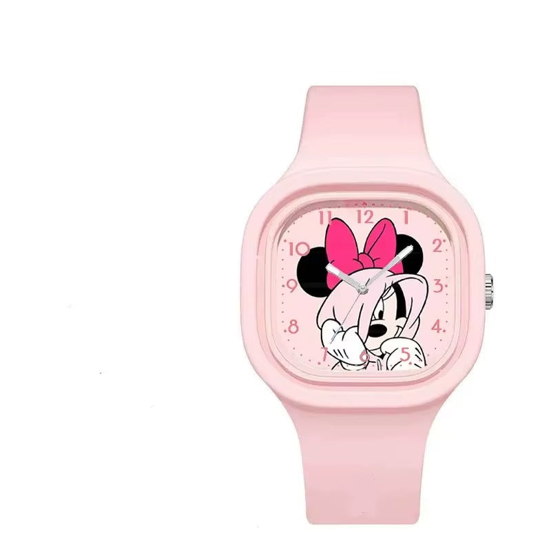 Pink Minnie Mouse kids cartoon quartz watch with silicone band