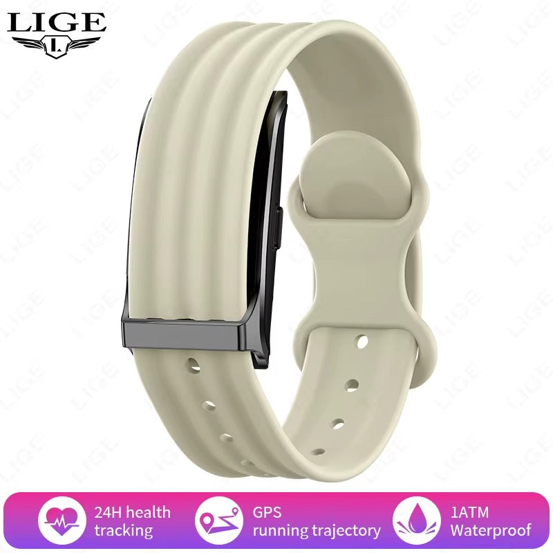 LIGE Smart Fitness Band - Pink Nylon and Beige Silicone Straps