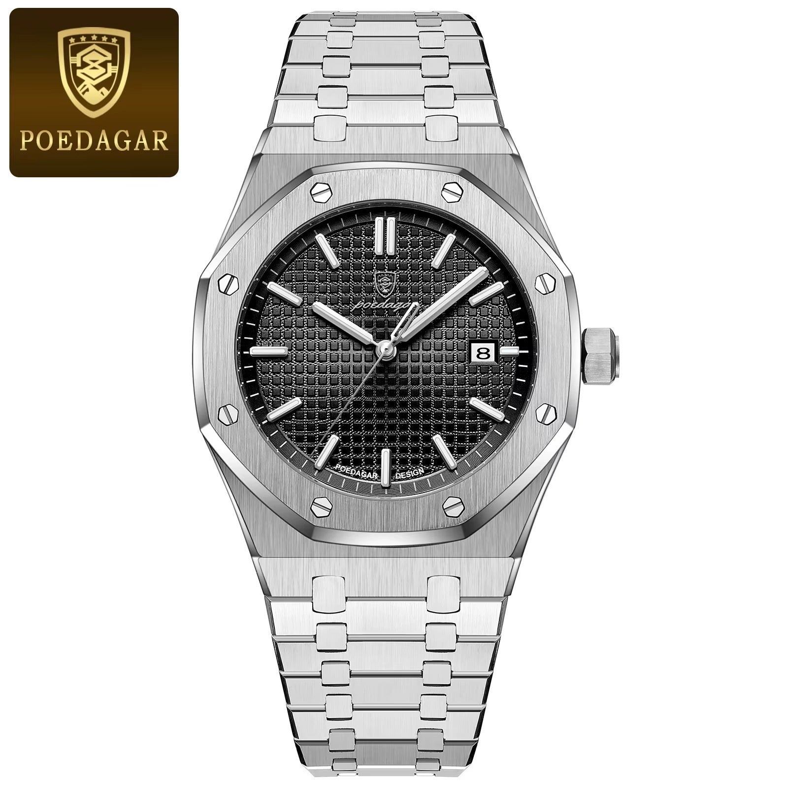 POEDAGAR Octagon Luxe Stainless Steel Quartz Watch
