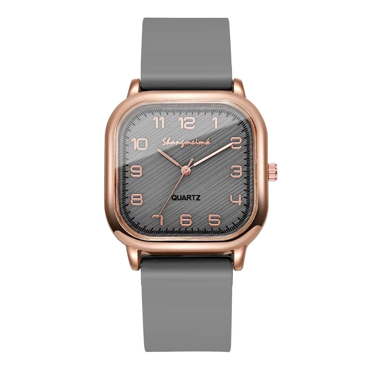 Fashion Square Women's Quartz Watch – Slate Gray Silicone Strap Rose Gold Bezel
