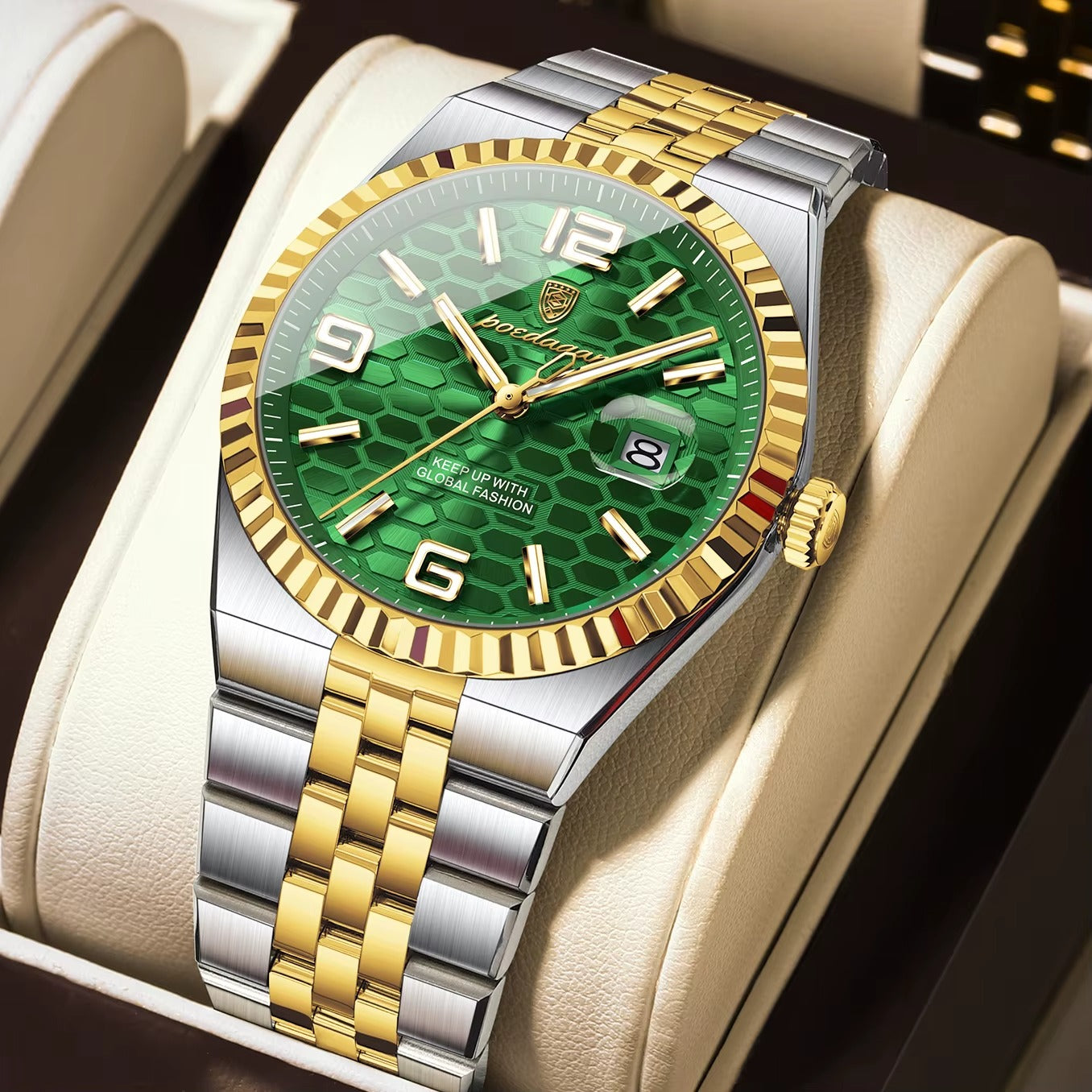 POEDAGAR Gold Silver White Dial Men's Watch