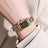 Velora™ women's rectangle quartz watch - silver case with blue dial on wrist