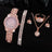 6-Piece Women's Iced Out Crystal Watch & Jewelry Set - Gold Roman Numeral