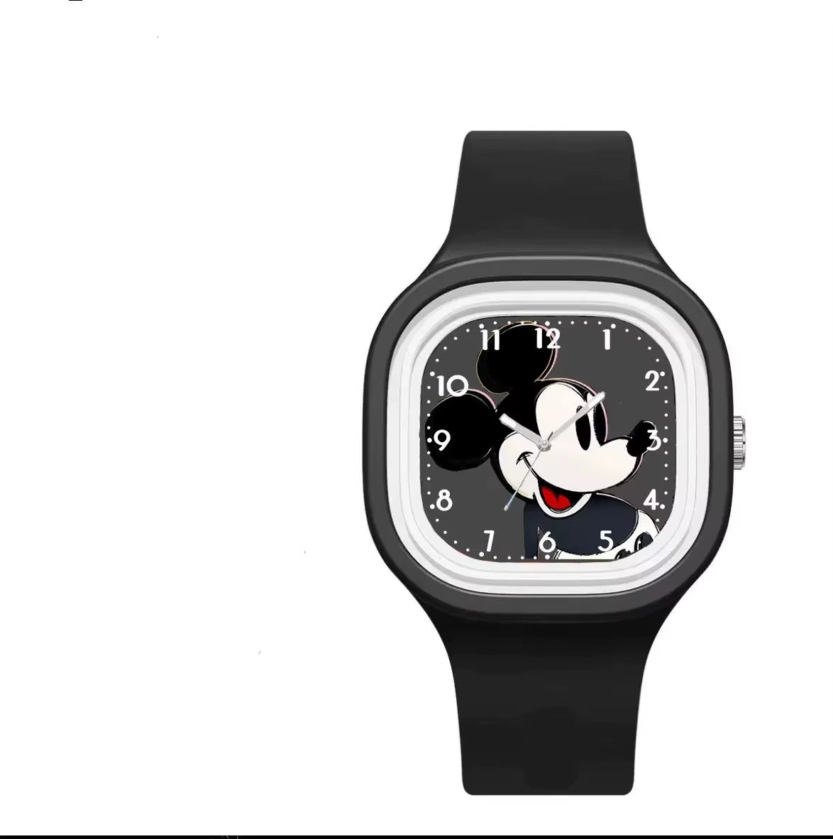 White Minnie Mouse kids cartoon quartz watch with sunglasses design