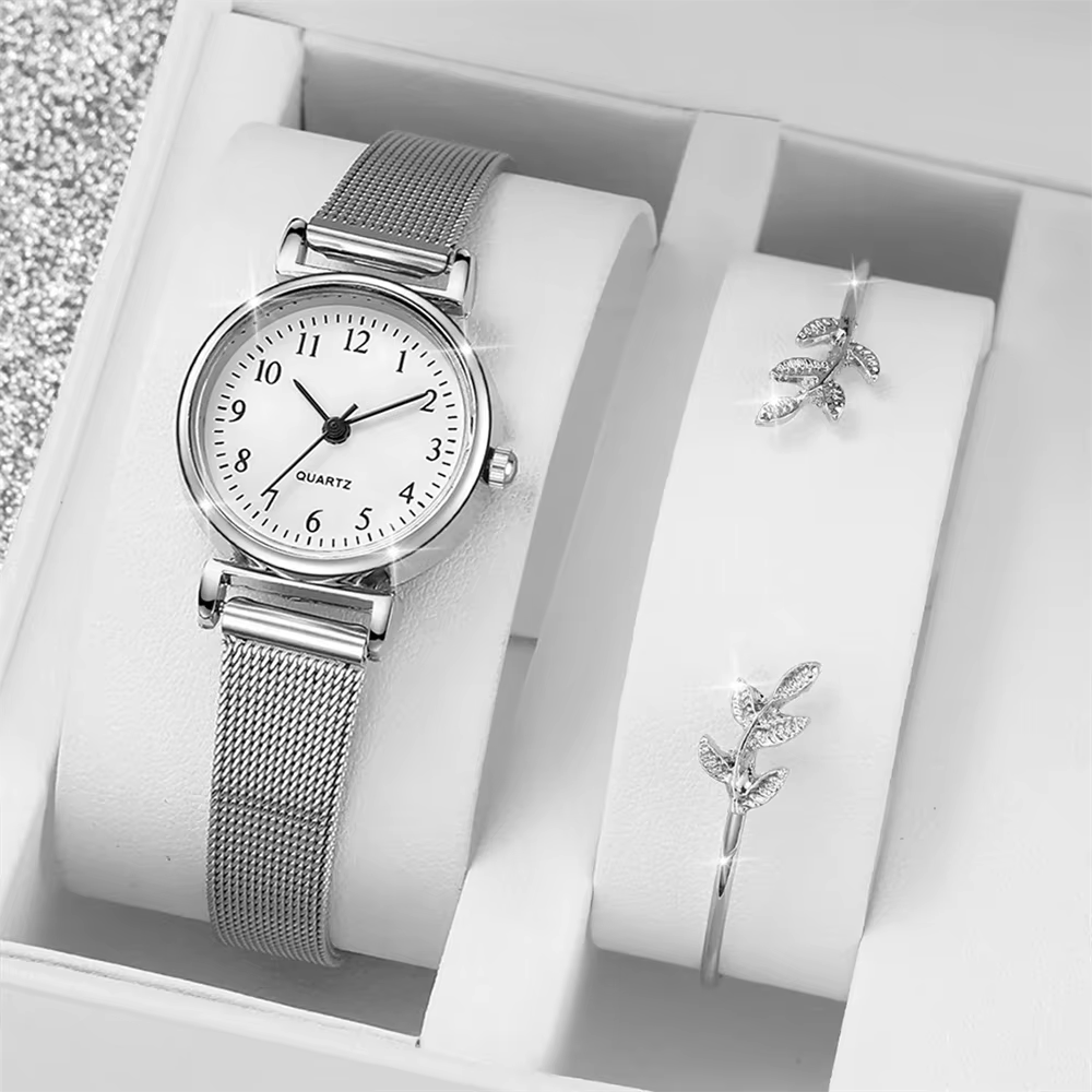 Women's Silver Mesh Watch & Bracelet Set