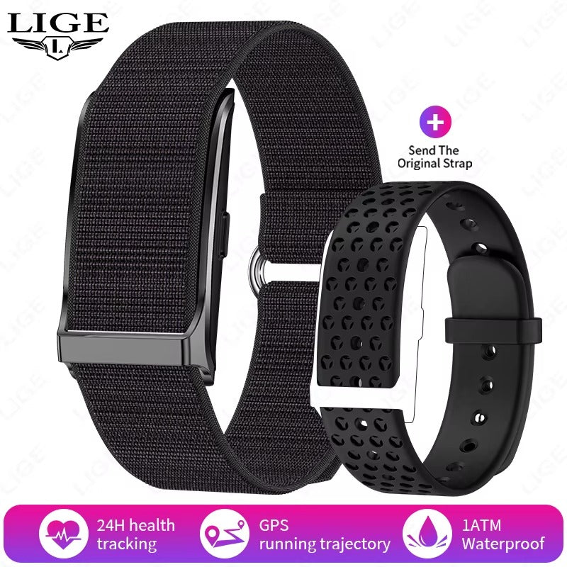 LIGE Smart Fitness Band - Black Nylon and Silicone Straps with 2 Bands