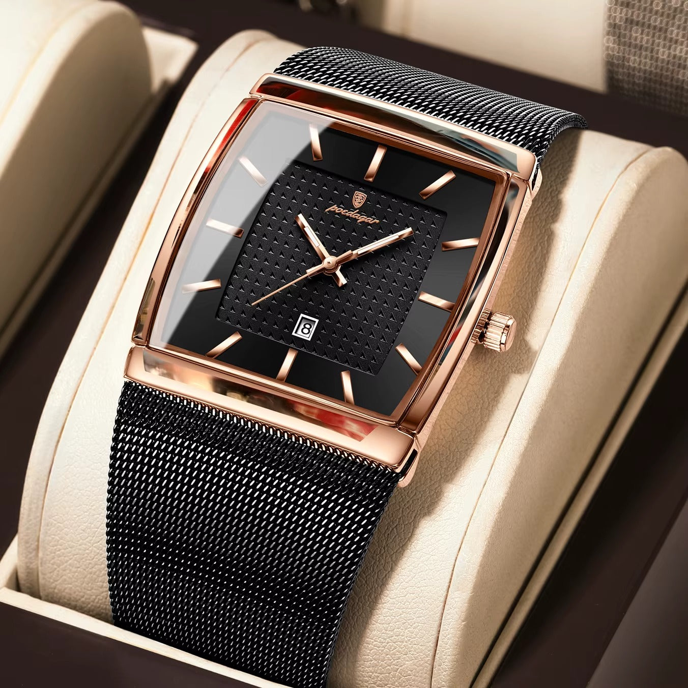Men's Square Dial Watch - Blue Rose Gold
