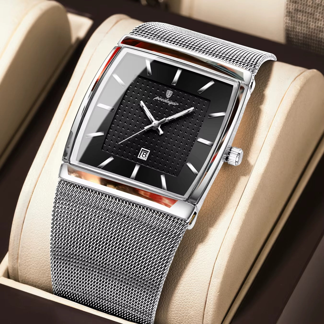Men's Square Dial Watch - Silver White