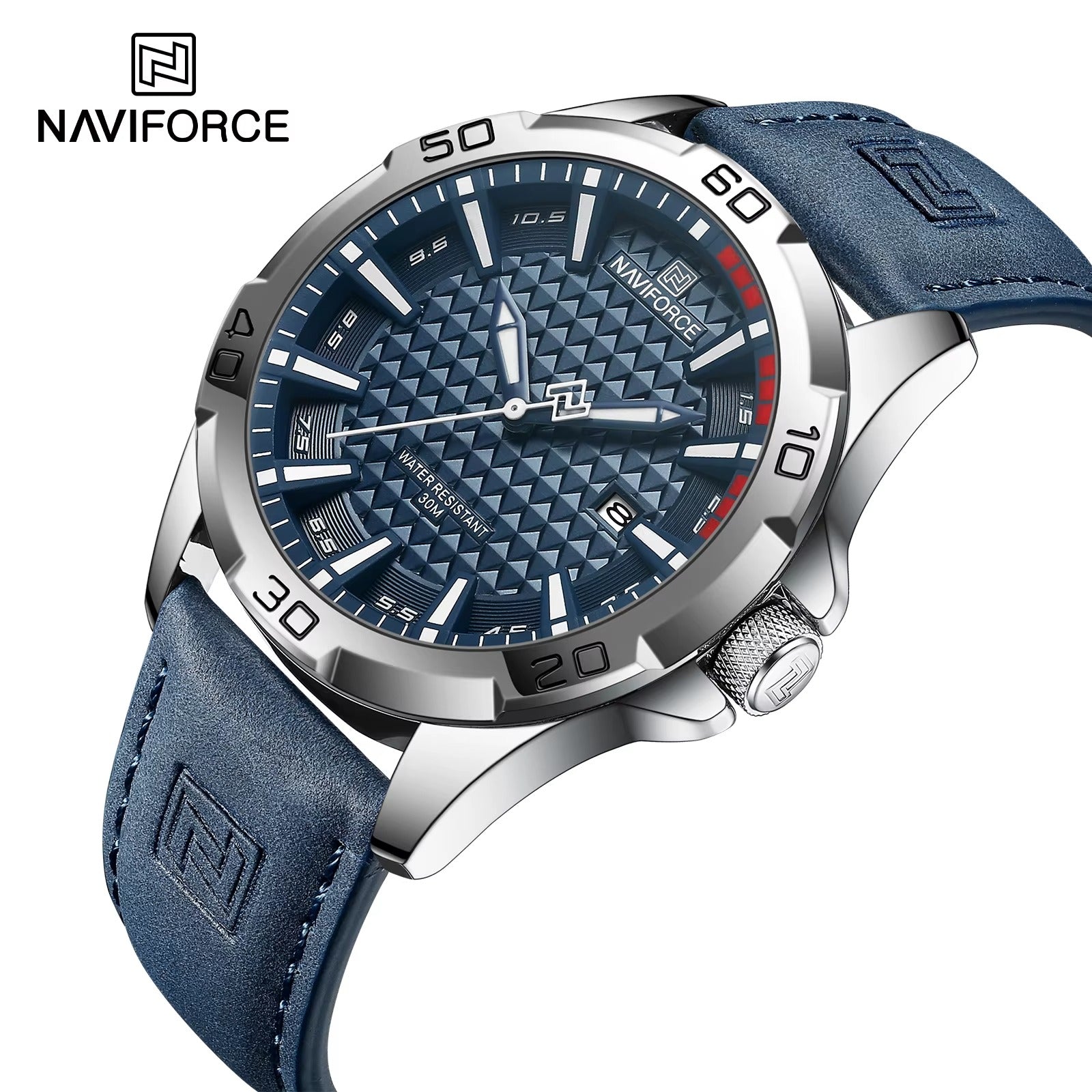 NAVIFORCE Vanguard Pro Black White leather strap