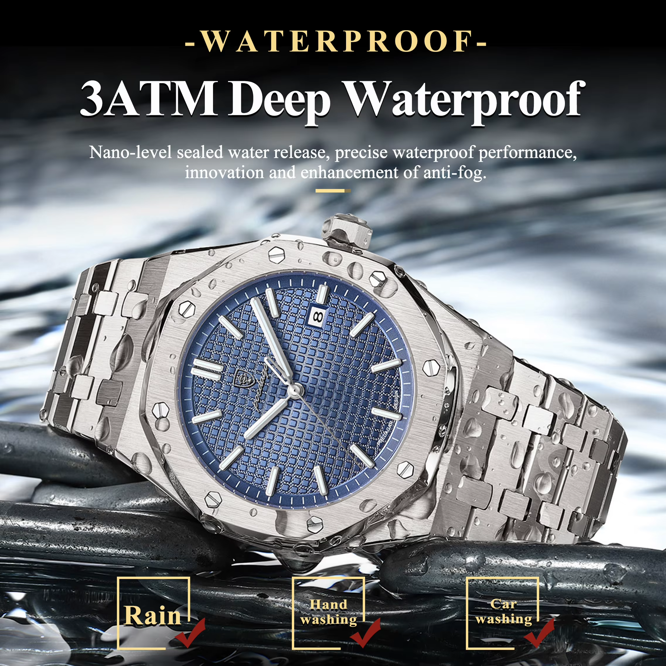 POEDAGAR Octagon Luxe Stainless Steel Quartz Watch