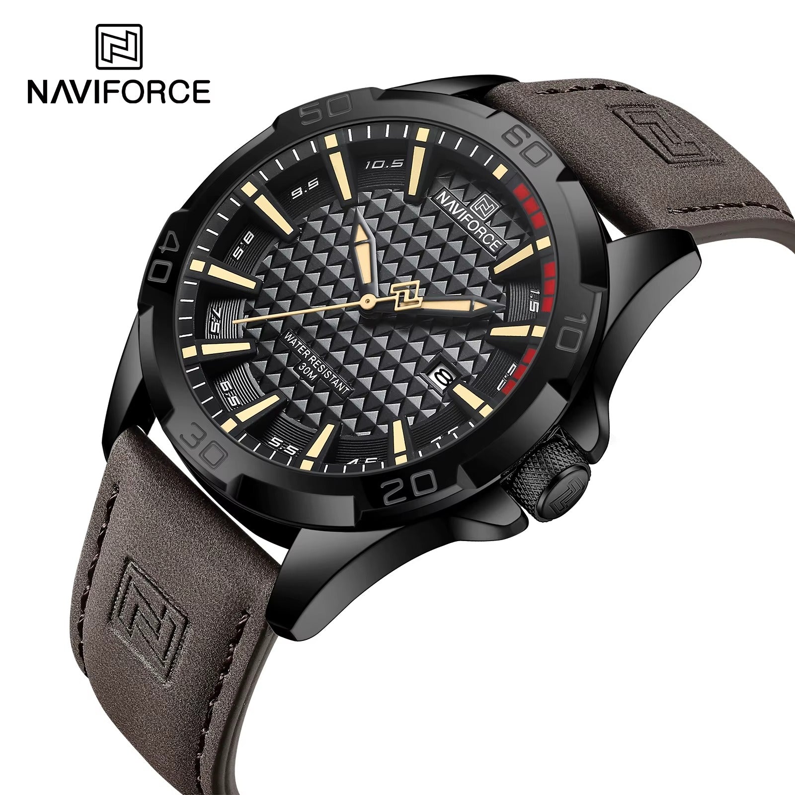 NAVIFORCE Vanguard Pro All Black leather strap