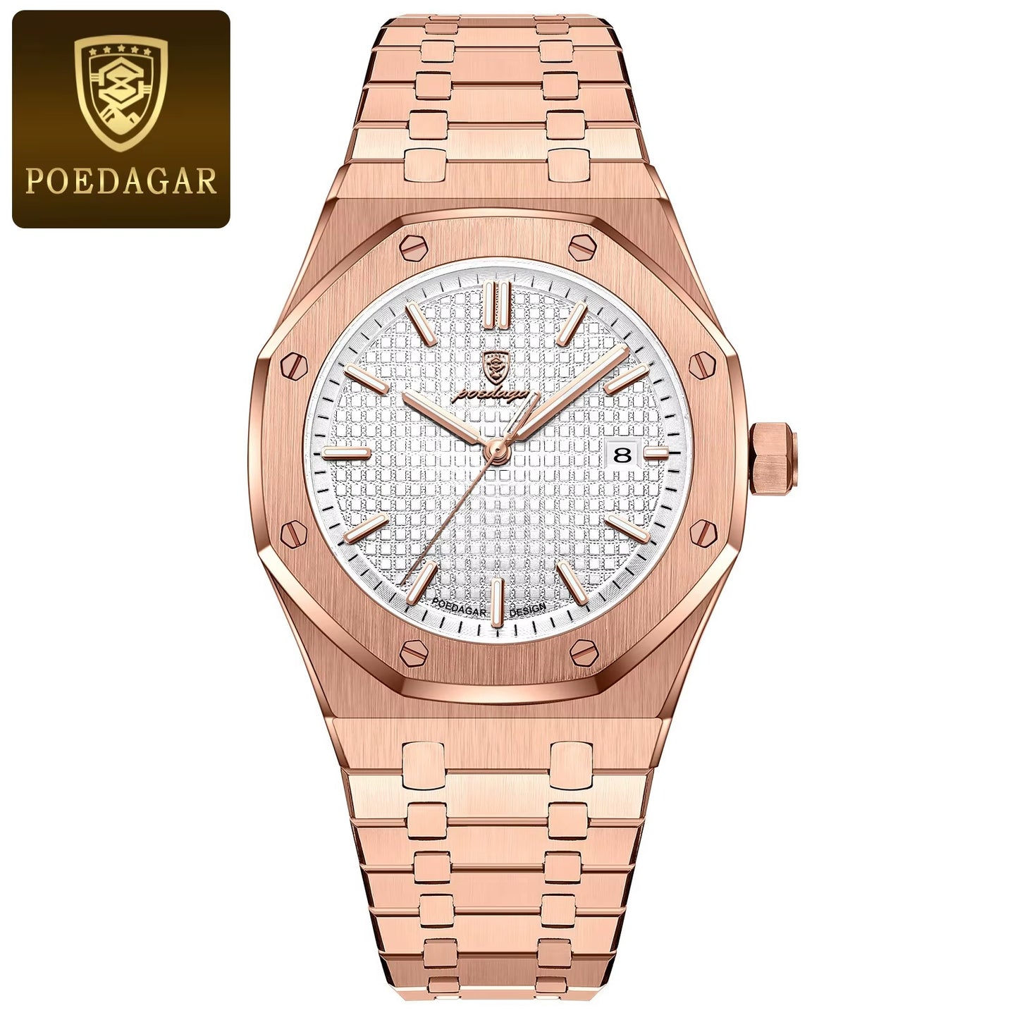 POEDAGAR Octagon Luxe Stainless Steel Quartz Watch