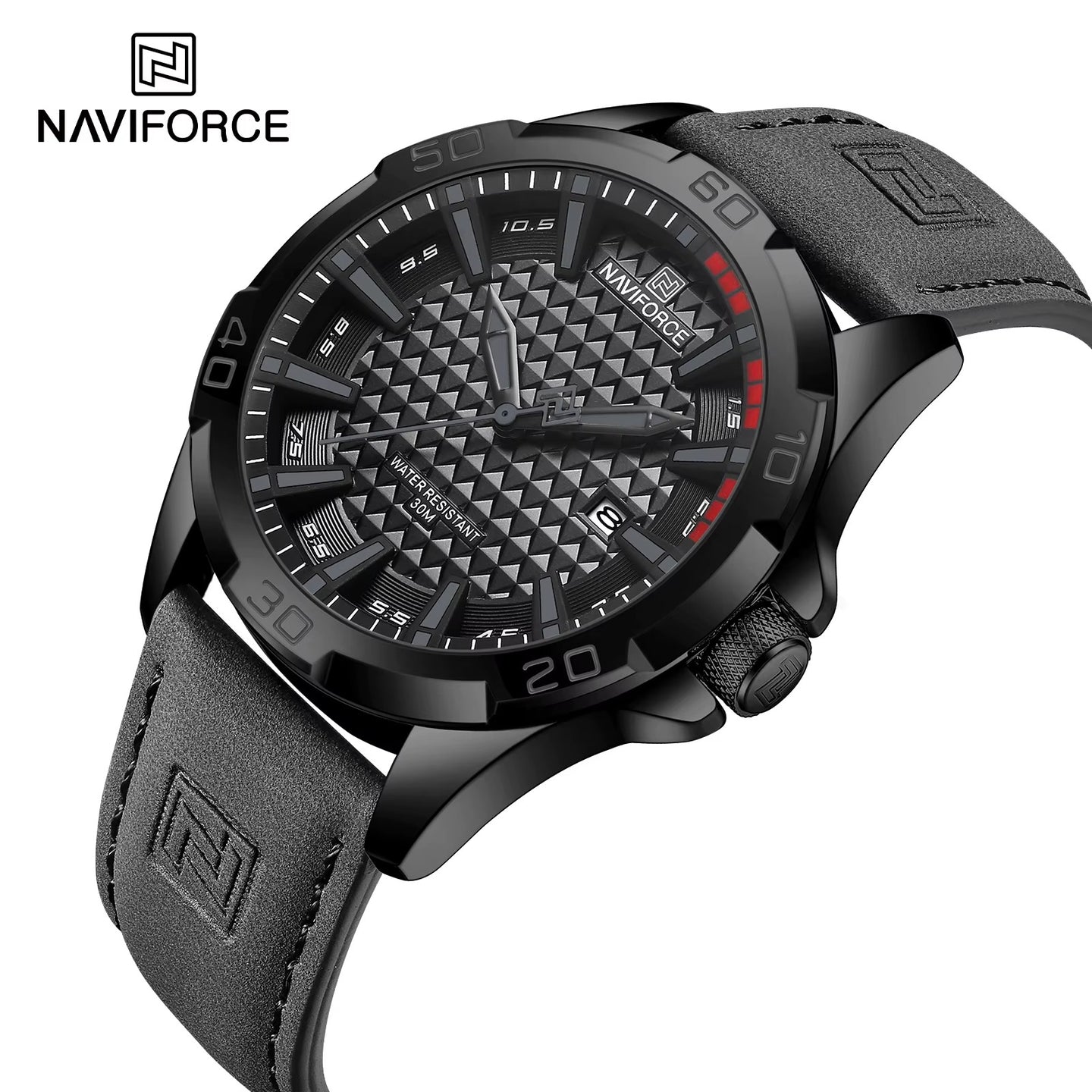 NAVIFORCE Vanguard Pro Black Grey leather strap