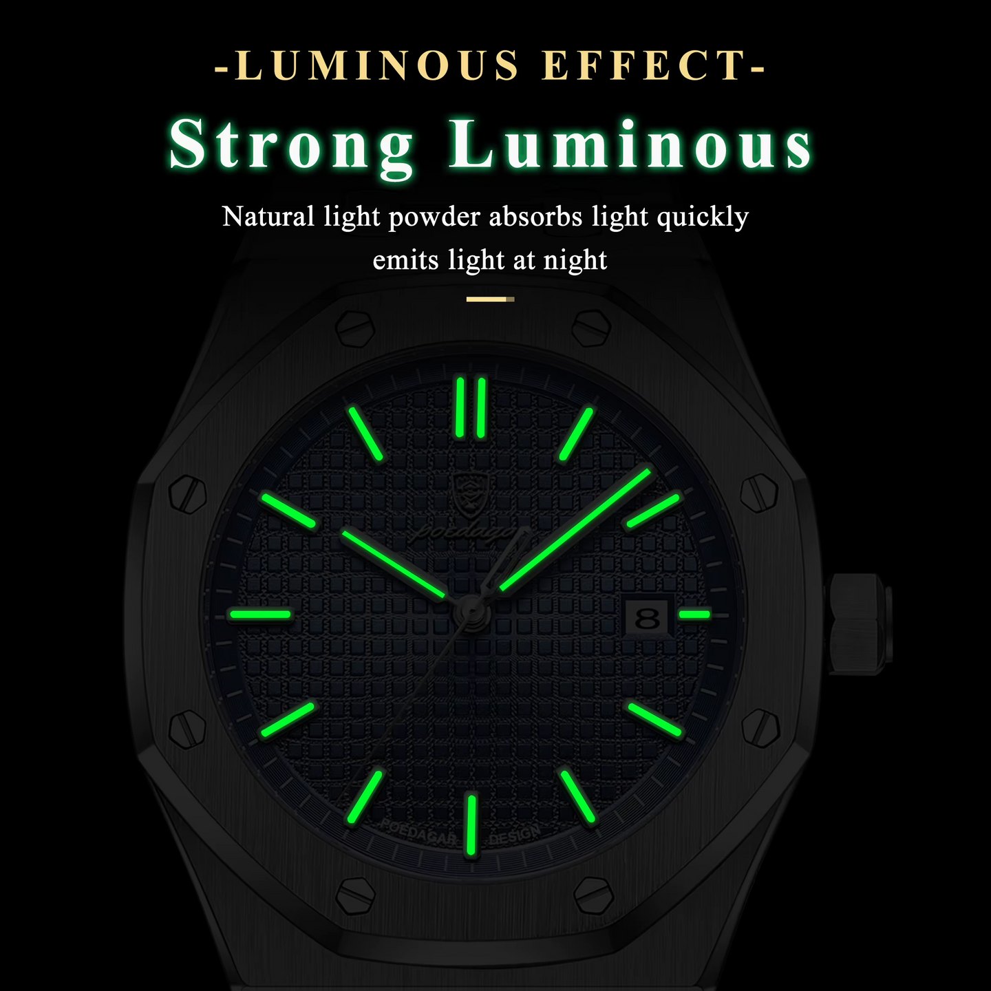 POEDAGAR Octagon Luxe Stainless Steel Quartz Watch