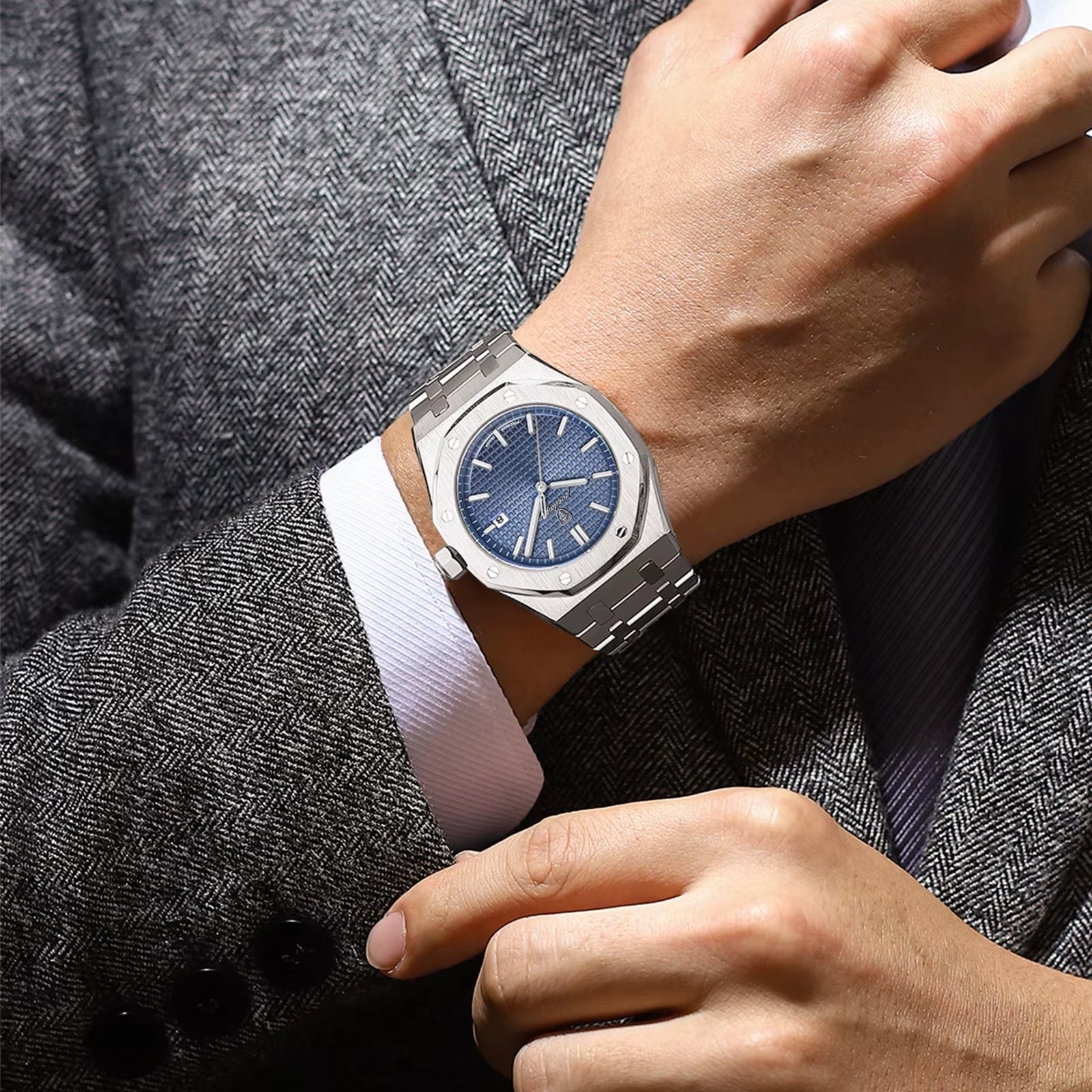 POEDAGAR Octagon Luxe Stainless Steel Quartz Watch