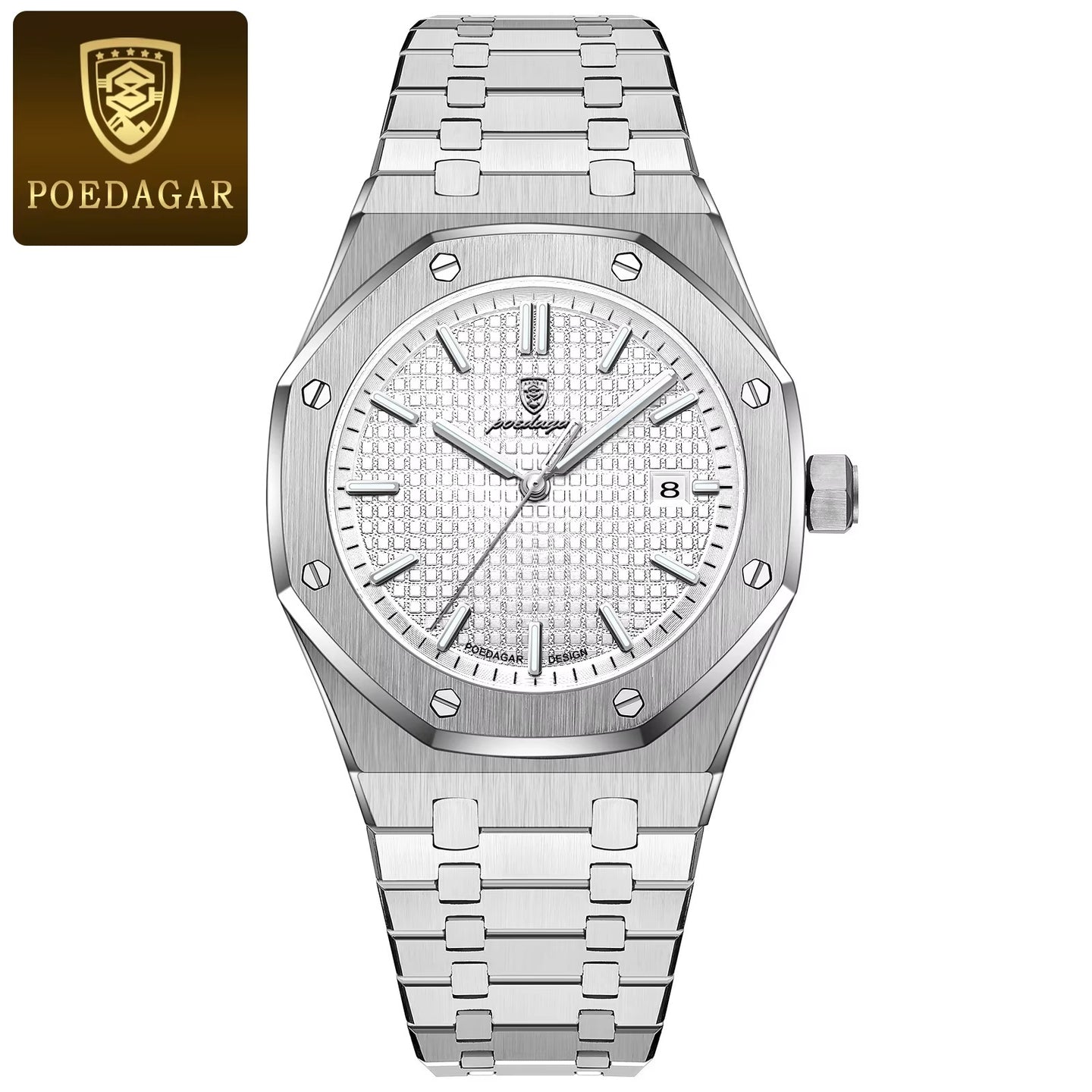 POEDAGAR Octagon Luxe Stainless Steel Quartz Watch