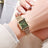 Velora™ women's rectangle quartz watch - gold case with black dial on wrist