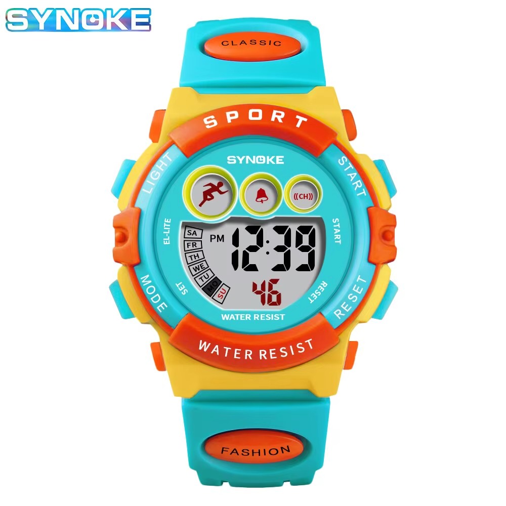 Kids Digital Sport Watch in colorful blue and yellow