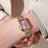 Velora™ women's rectangle quartz watch - silver case with black dial on wrist