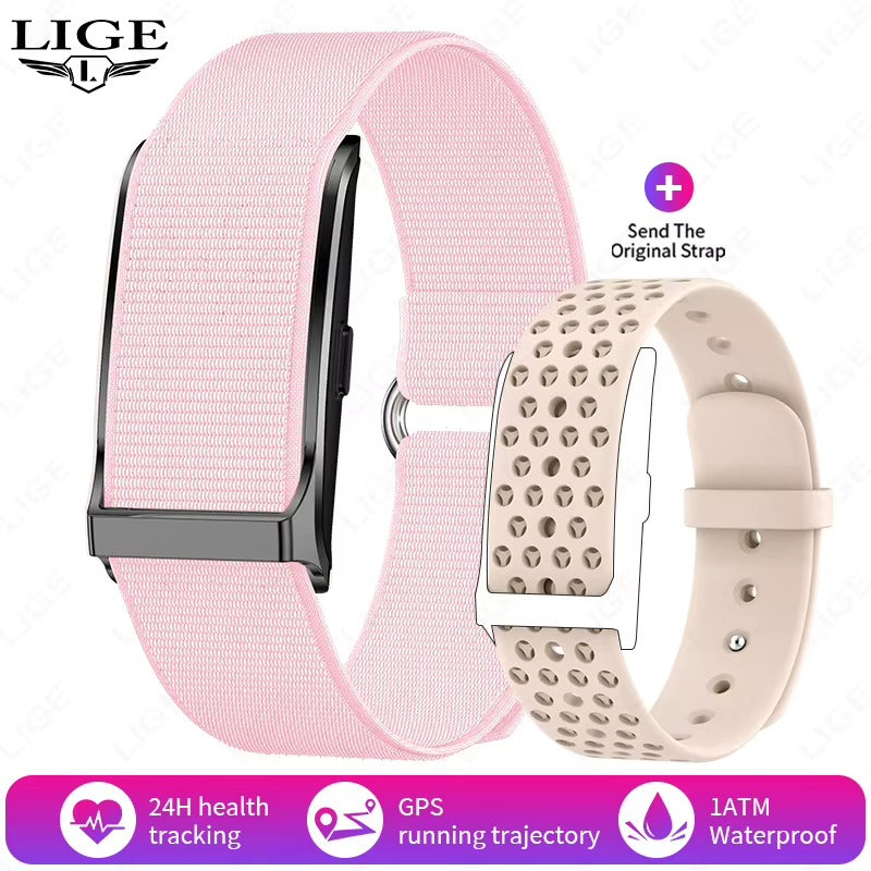 LIGE Smart Fitness Band - Black Nylon and Silicone Straps with 24H Health Tracking