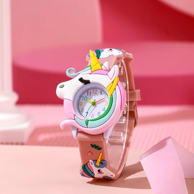 3D Unicorn Kids Watch - Hot Pink front