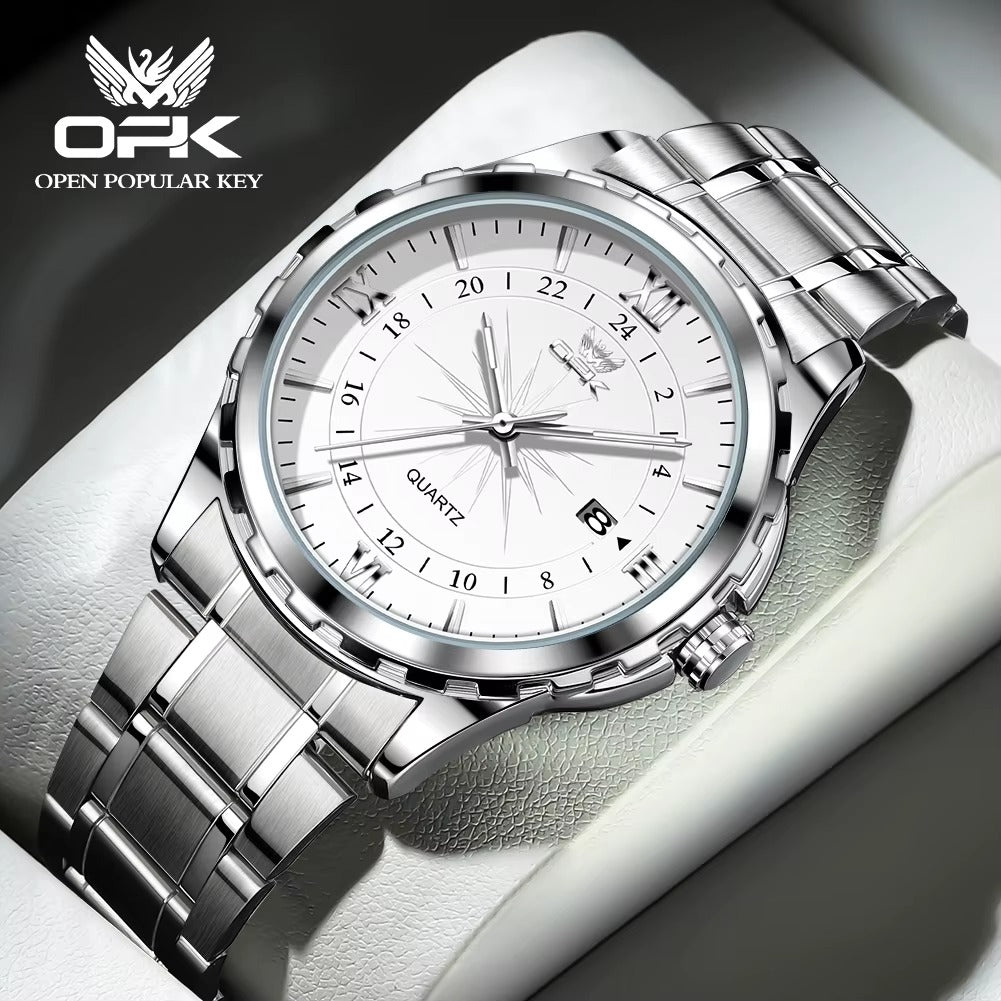 OPK Men's Quartz Watch 6003 - White dial, stainless steel bracelet