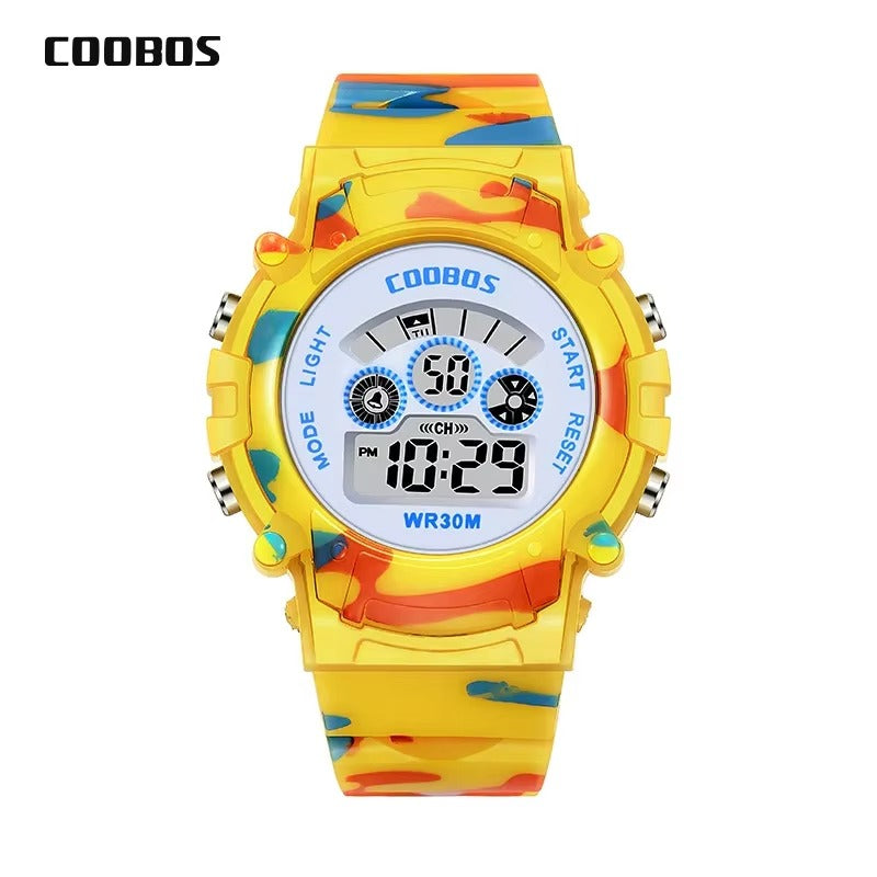 Blue Camo Kids Digital Sports Watch front view