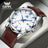 OPK Men's Quartz Watch 6003 - White dial with blue hands, brown leather strap