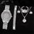 6-Piece Women's Iced Out Crystal Watch & Jewelry Set - Rose Gold Roman Numeral