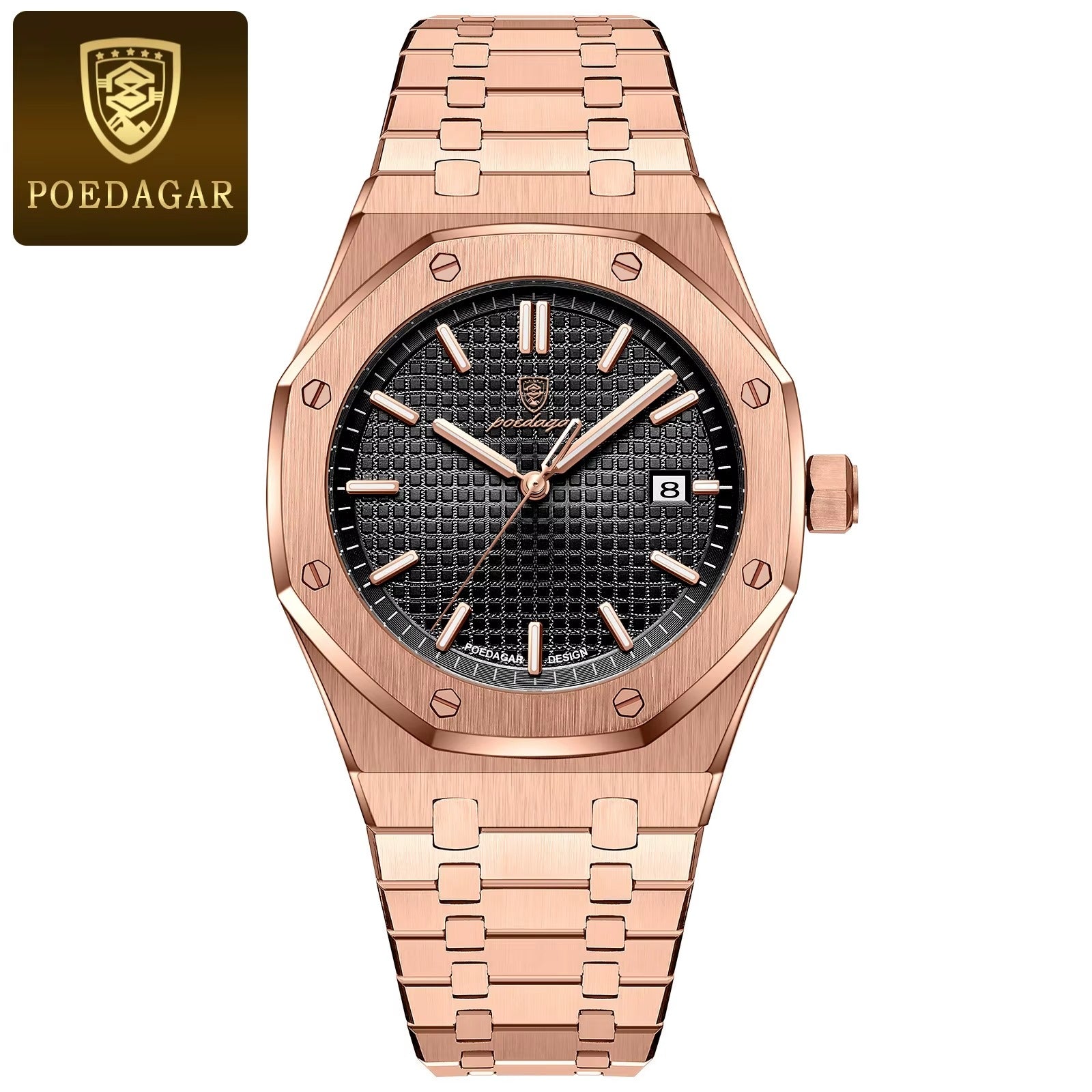 POEDAGAR Octagon Luxe Stainless Steel Quartz Watch